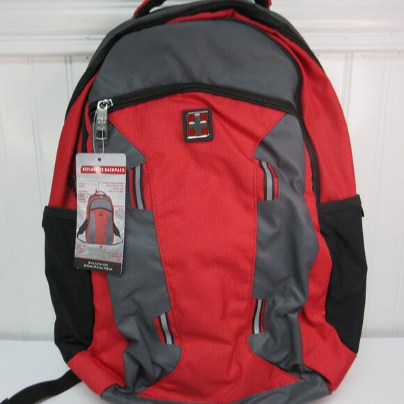 Swiss Tech Reflective Red Gray Backpack with Adjustable Straps Adult Unisex New - Picture 1 of 12